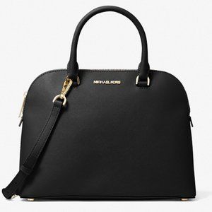 Michael Kors Cindy Large Leather Dome Satchel in Black